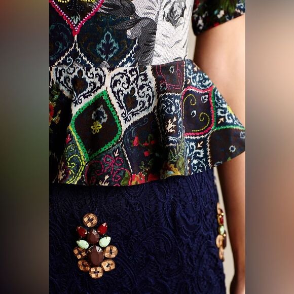 HEMANT & NANDITA Multicolor Patchwork Mini Peplum Dress, Size 8 - Picture 3 of 13